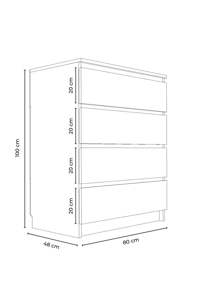 Kommode Hanah Home Derinkuyu 4 (80 x 100 x 48 cm) Sonomo eik - Oppbevaring - Oppbevaringsmøbler - Kommode