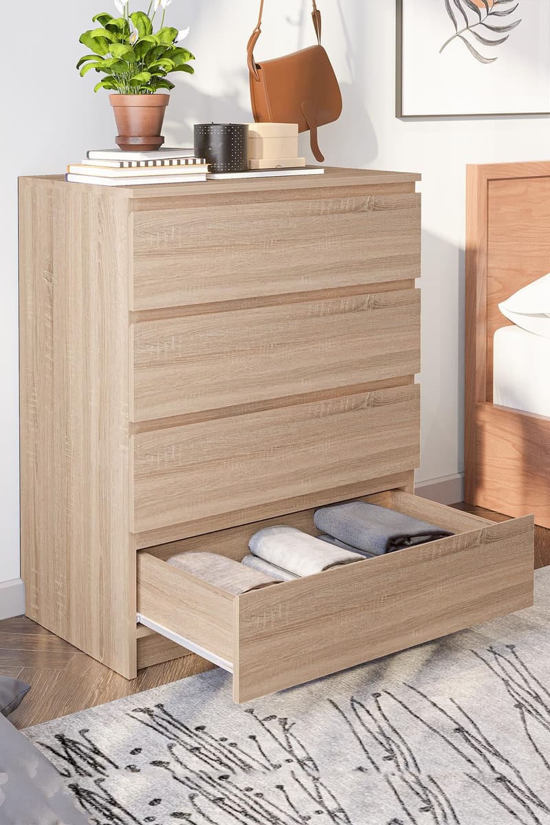 Kommode Hanah Home Derinkuyu 4 (80 x 100 x 48 cm) Sonomo eik - Oppbevaring - Oppbevaringsmøbler - Kommode