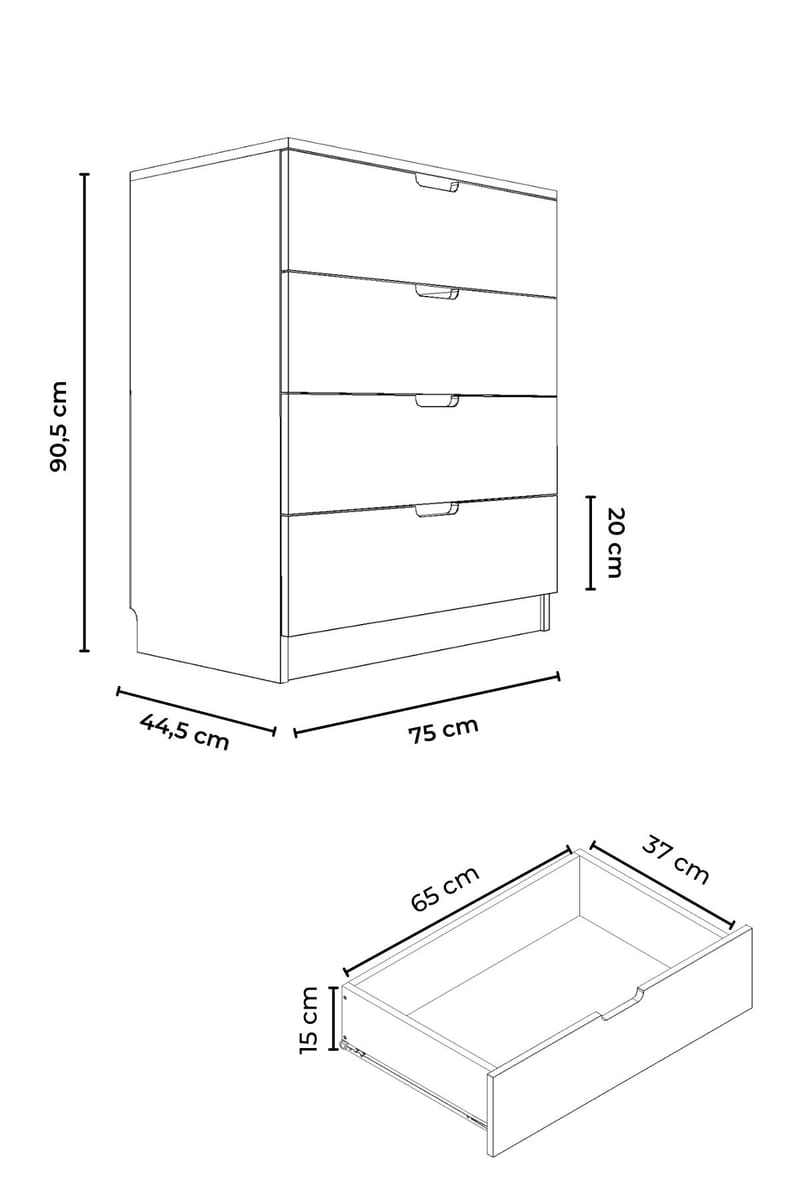 Kommode Hanah Home Lento (75 x 90,5 x 44,5 cm) Hvit - Oppbevaring - Oppbevaringsmøbler - Kommode