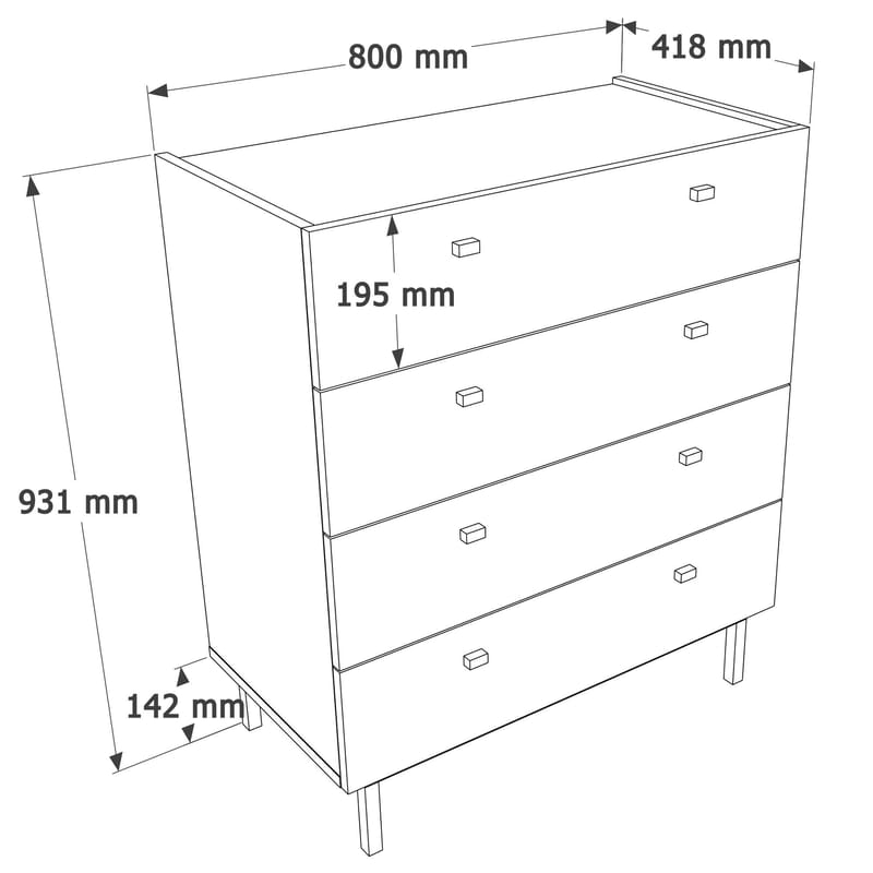Kommode Hanah Home Luke (80 x 93,1 x 41,8 cm) Sand eik - Sand eik - Oppbevaring - Oppbevaringsmøbler - Kommode