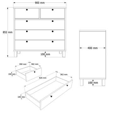 Kommode Hanah Home Nord (90 x 85,2 x 40 cm) Hvit eik - Hvit og eik - Oppbevaring - Oppbevaringsmøbler - Kommode