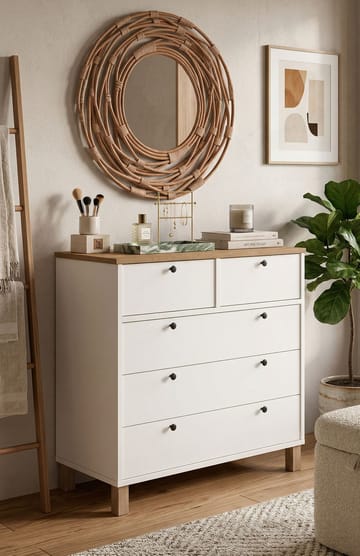 Kommode Hanah Home Nord (90 x 85,2 x 40 cm) Hvit eik - Hvit og eik - Oppbevaring - Oppbevaringsmøbler - Kommode