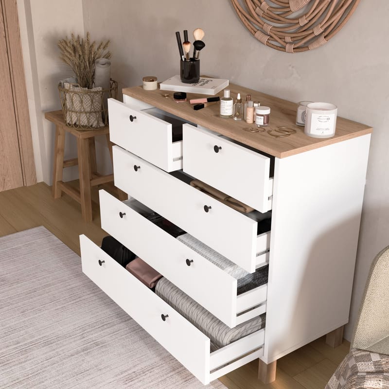 Kommode Hanah Home Nord (90 x 85,2 x 40 cm) Hvit eik - Hvit og eik - Oppbevaring - Oppbevaringsmøbler - Kommode