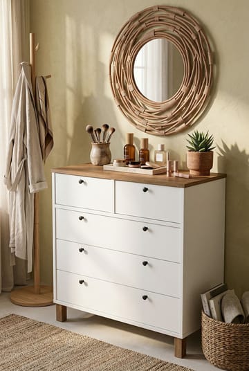Kommode Hanah Home Nord (90 x 85,2 x 40 cm) Hvit eik - Hvit og eik - Oppbevaring - Oppbevaringsmøbler - Kommode