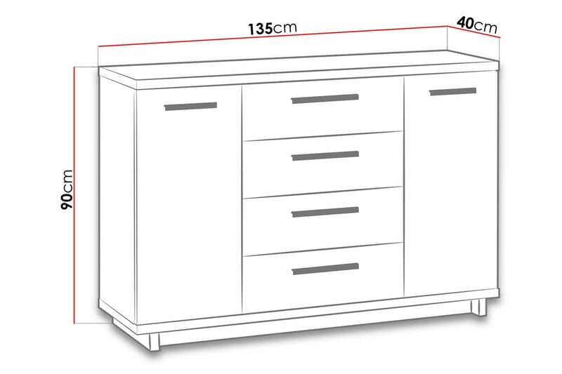 Kommode Ines 40x135 cm - Eik/Svart - Kommode