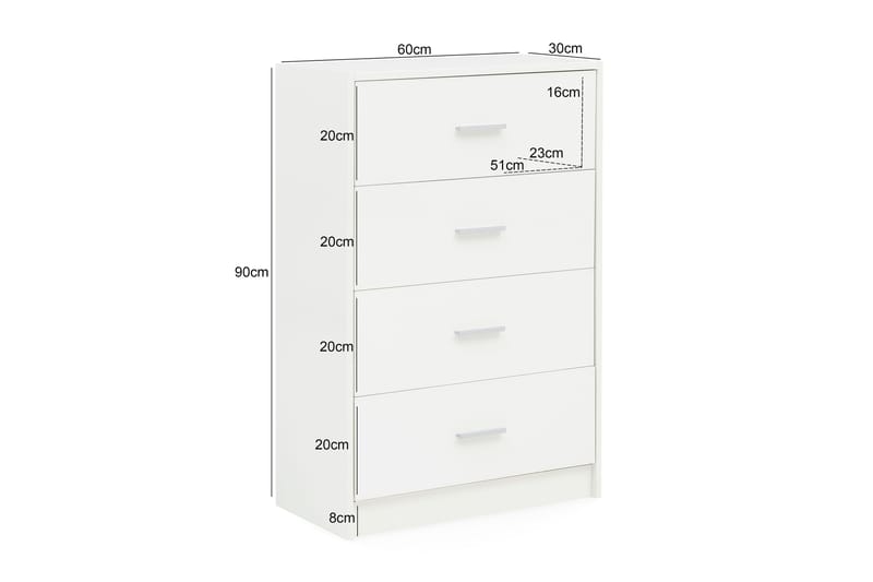Kommode Kinjerski 60x30 cm - Hvit - Oppbevaring - Oppbevaringsmøbler - Kommode
