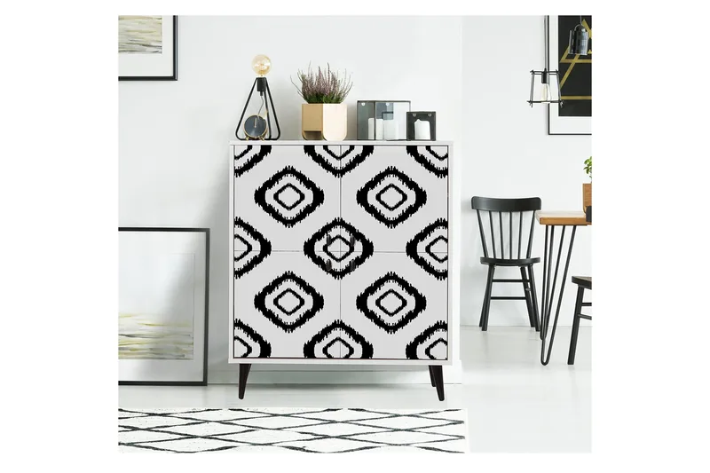 Kommode med 4 Dører 95x111 cm - Hvit/Svart - Oppbevaring - Oppbevaringsmøbler - Kommode