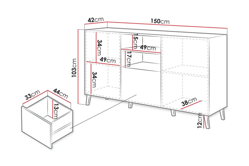 Kommode Osteto 150 cm - Hvit - Kommode