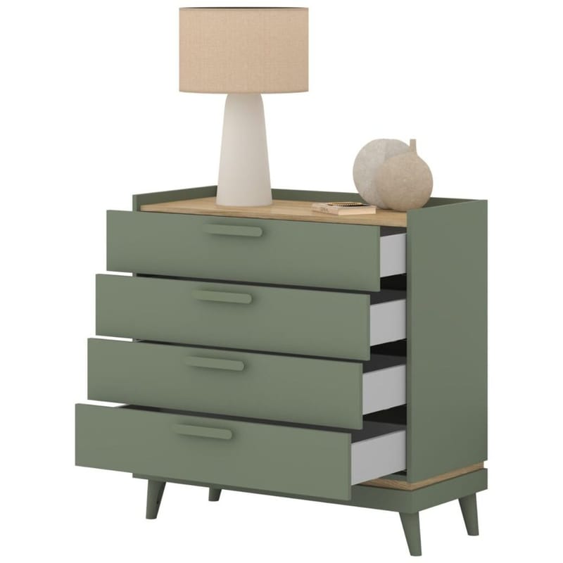 Kommode Scandi med 4 skuffer - Falmet grønn - Oljet eik - Oppbevaring - Oppbevaringsmøbler - Kommode