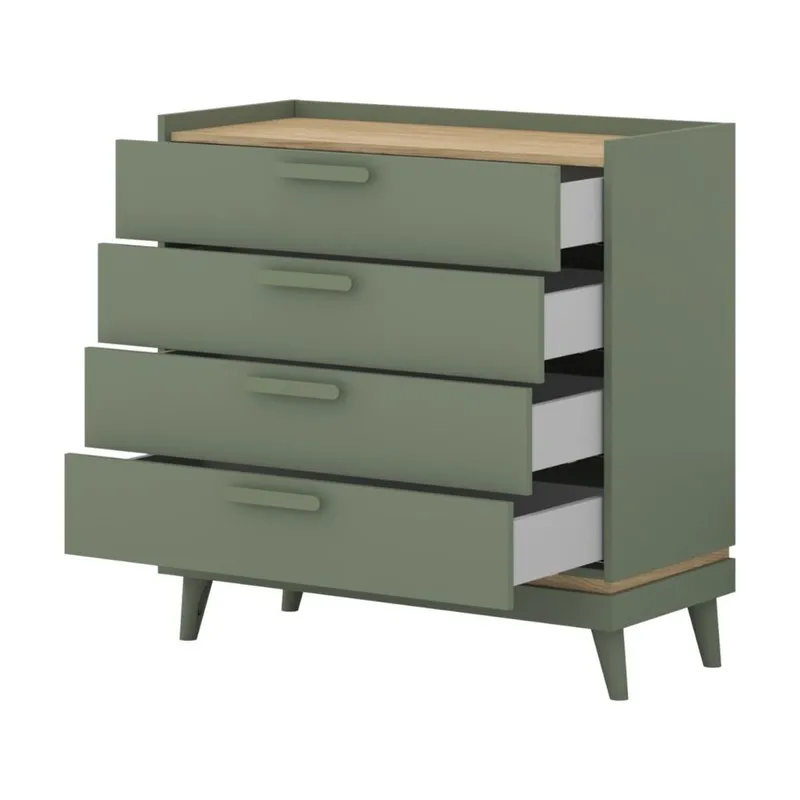 Kommode Scandi med 4 skuffer - Falmet grønn - Oljet eik - Oppbevaring - Oppbevaringsmøbler - Kommode