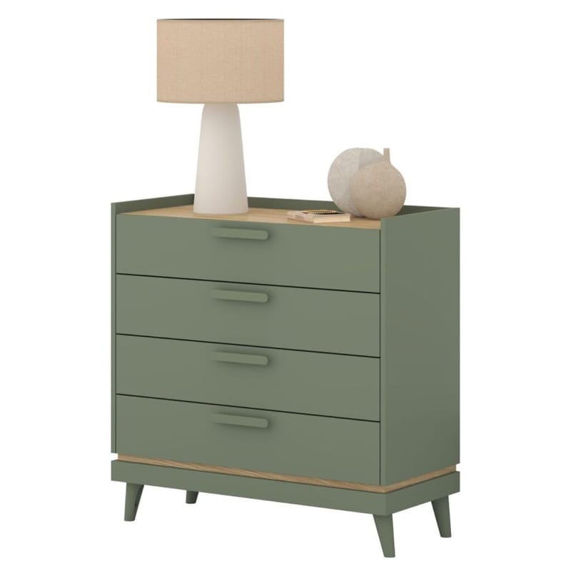 Kommode Scandi med 4 skuffer - Falmet grønn - Oljet eik - Oppbevaring - Oppbevaringsmøbler - Kommode
