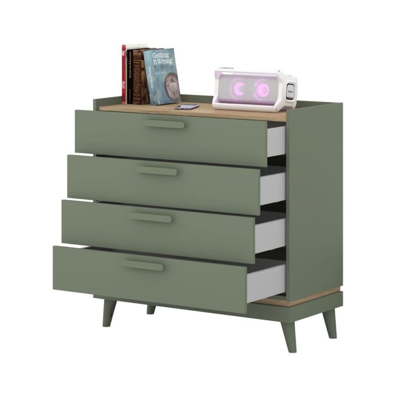 Kommode Scandi med 4 skuffer - Falmet grønn - Oljet eik - Oppbevaring - Oppbevaringsmøbler - Kommode