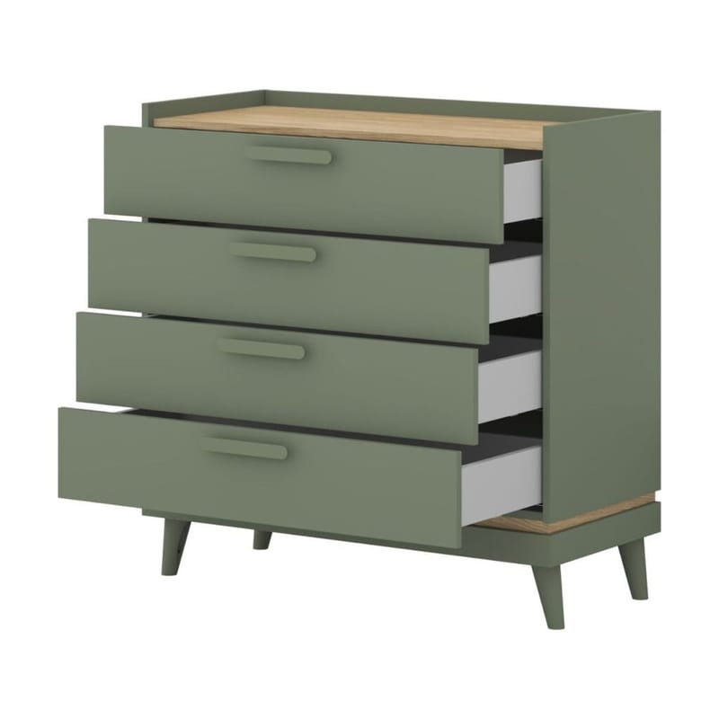Kommode Scandi med 4 skuffer - Falmet grønn - Oljet eik - Oppbevaring - Oppbevaringsmøbler - Kommode