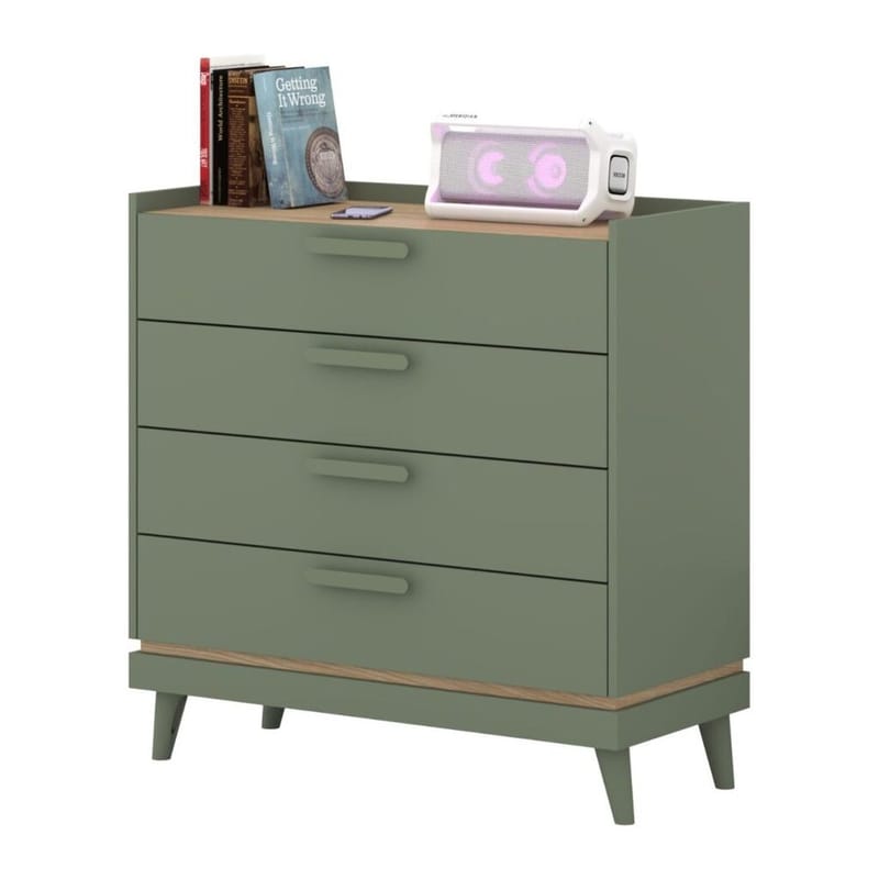 Kommode Scandi med 4 skuffer - Falmet grønn - Oljet eik - Oppbevaring - Oppbevaringsmøbler - Kommode