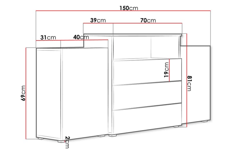 Kommode Turowo 39x150 cm - Hvit - Kommode - Entrekommode - Entreoppbevaring