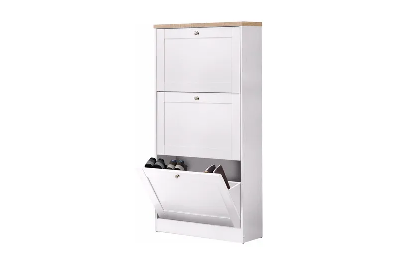 Naveen Skoskap 70x130 cm - Hvit / Brun - Oppbevaring - Skooppbevaring - Skoskuff