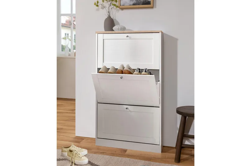 Naveen Skoskap 70x130 cm - Hvit / Brun - Oppbevaring - Skooppbevaring - Skoskuff