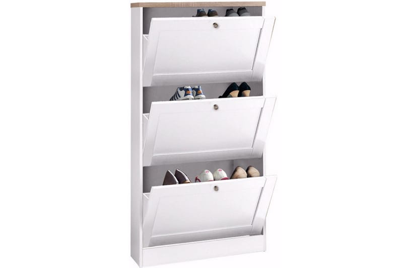 Naveen Skoskap 70x130 cm - Hvit / Brun - Oppbevaring - Skooppbevaring - Skoskuff