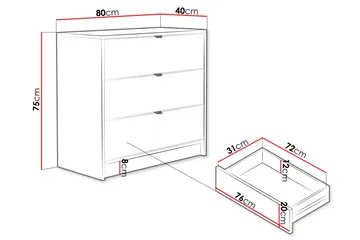 Novaj Høy kommode 80x40x75 cm i tre med oppbevaringsskuffer - Beige - Oppbevaring - Skap - Oppbevaringsskap