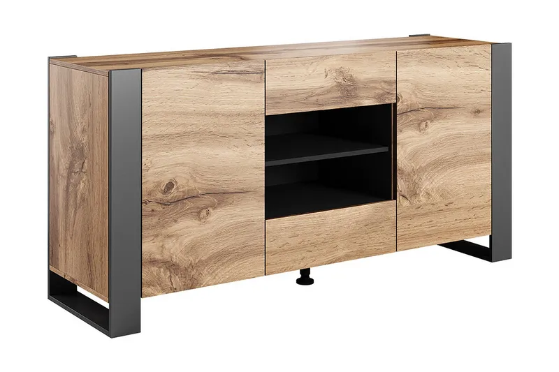 Oberting Kommode 164x44 cm, Grå / Tre / Natur