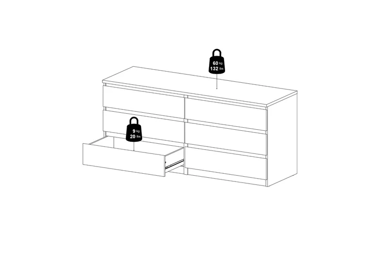 Salomns Kommode 50x154 cm - Hvit | Grå - Oppbevaring - Oppbevaringsmøbler - Kommode