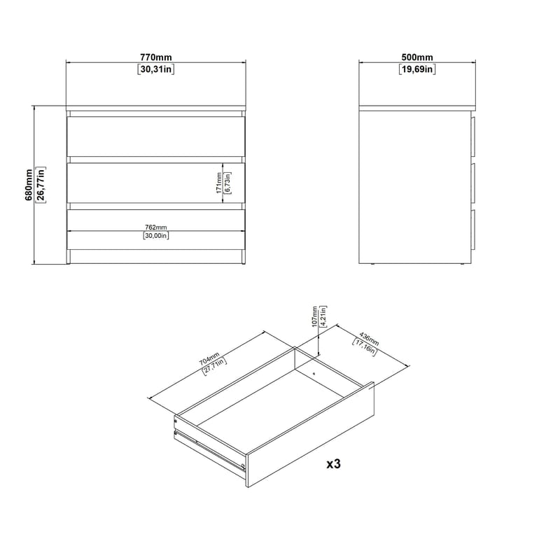 Salomns Kommode med 3 skuffer 77x50x68 cm - Oppbevaring - Oppbevaringsmøbler - Kommode
