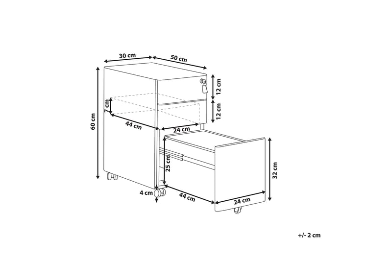 Kontorskap Bardano 30x50 cm - Metall/Svart - Oppbevaring - Oppbevaringsmøbler - Kommode - Skuffeseksjon