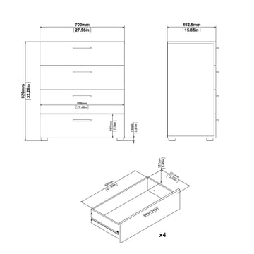 Suntia Kommode med 4 skuffer 70x40x82 cm - Oppbevaring - Oppbevaringsmøbler - Kommode