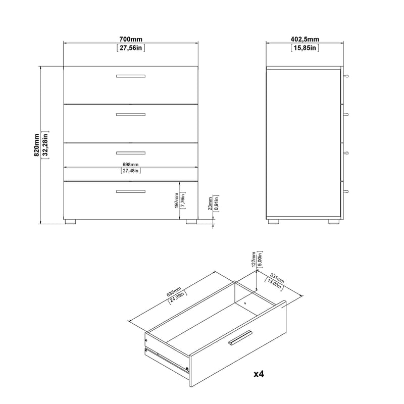 Suntia Kommode med 4 skuffer 70x40x82 cm - Oppbevaring - Oppbevaringsmøbler - Kommode