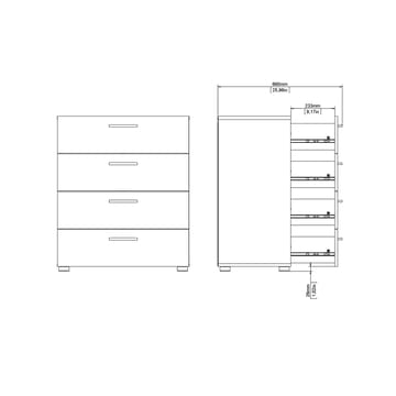 Suntia Kommode med 4 skuffer 70x40x82 cm - Oppbevaring - Oppbevaringsmøbler - Kommode