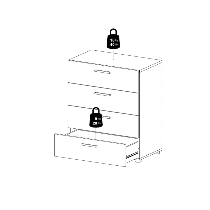 Suntia Kommode med 4 skuffer 70x40x82 cm - Oppbevaring - Oppbevaringsmøbler - Kommode