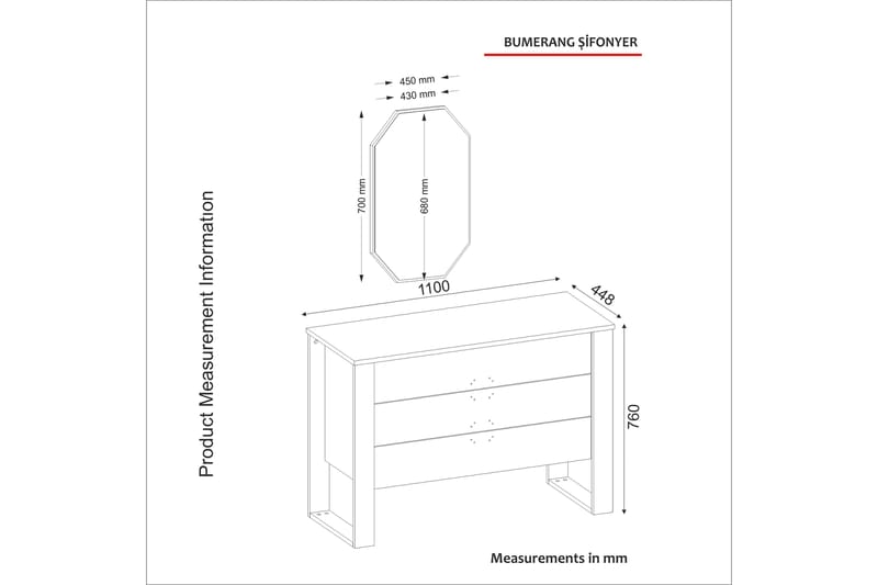 Tera Home Kommode + Speil - Oppbevaring - Oppbevaringsmøbler - Kommode