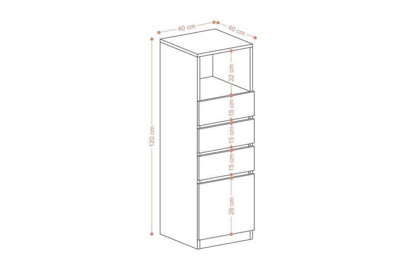 Tyven Kommode 40 cm - Rødfarget tre - Oppbevaring - Oppbevaringsmøbler - Kommode