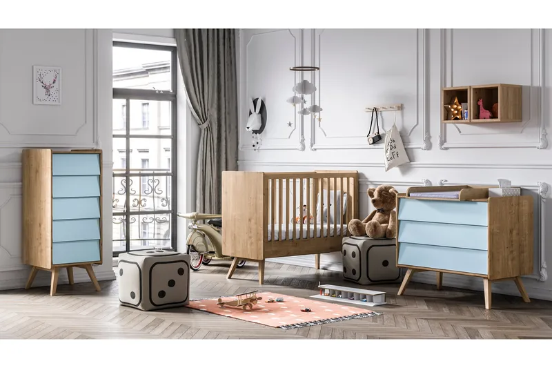 Vintage Kommode Tre / Natur / Blå - VOX - Oppbevaring - Oppbevaringsmøbler - Kommode