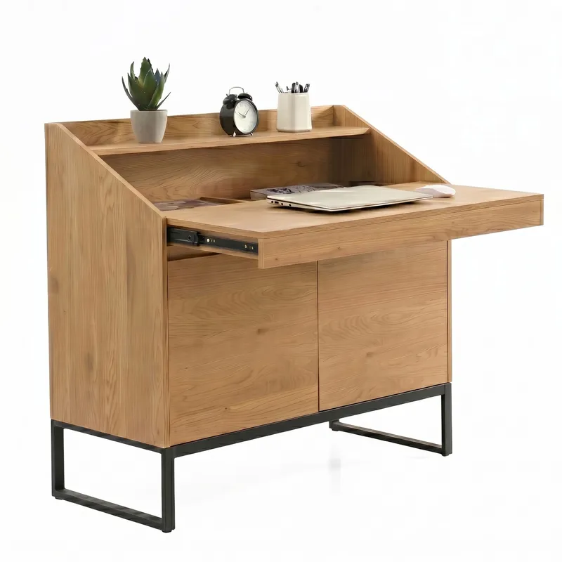 Walvik sekretær 100 cm i MDF med metallben, eikedekor / svart