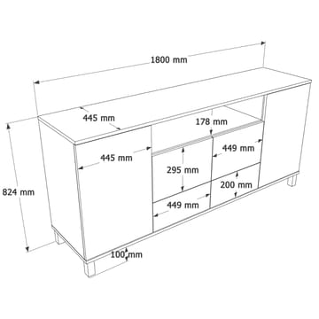 Konsollbord Hanah Home Mood (180 x 82,4 x 44,5 cm) Sand Oak - Sand eik - Oppbevaring - Oppbevaringsmøbler - Sideboard & skjenk