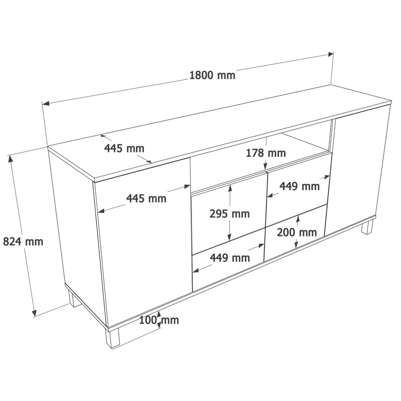 Konsollbord Hanah Home Mood (180 x 82,4 x 44,5 cm) Sand Oak - Sand eik - Oppbevaring - Oppbevaringsmøbler - Sideboard & skjenk