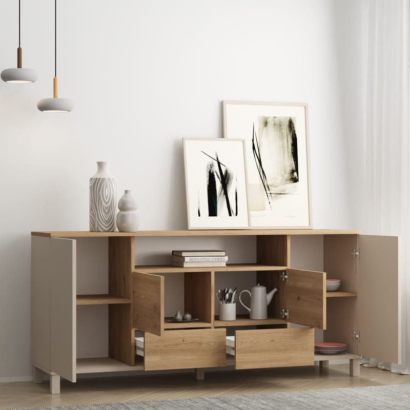 Konsollbord Hanah Home Mood (180 x 82,4 x 44,5 cm) Sand Oak - Sand eik - Oppbevaring - Oppbevaringsmøbler - Sideboard & skjenk