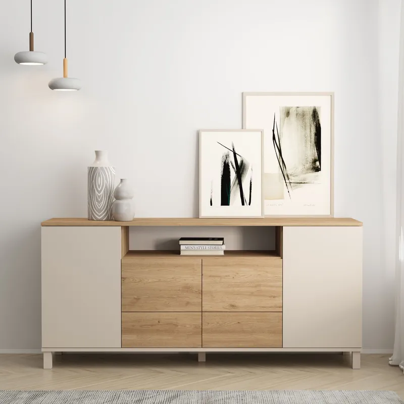 Konsollbord Hanah Home Mood (180 x 82,4 x 44,5 cm) Sand Oak - Sand eik - Oppbevaring - Oppbevaringsmøbler - Sideboard & skjenk