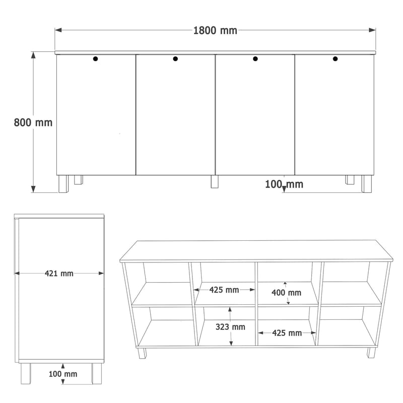 Konsollbord Hanah Home Nord (180 x 80 x 42,1 cm) White Oak - Hvit og eik - Oppbevaring - Oppbevaringsmøbler - Sideboard & skjenk