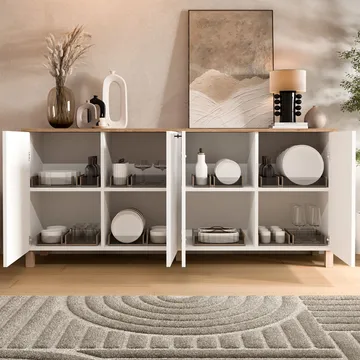 Konsollbord Hanah Home Nord (180 x 80 x 42,1 cm) White Oak - Hvit og eik - Oppbevaring - Oppbevaringsmøbler - Sideboard & skjenk