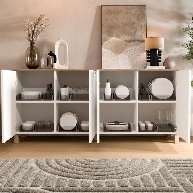 Konsollbord Hanah Home Nord (180 x 80 x 42,1 cm) White Oak - Hvit og eik - Oppbevaring - Oppbevaringsmøbler - Sideboard & skjenk