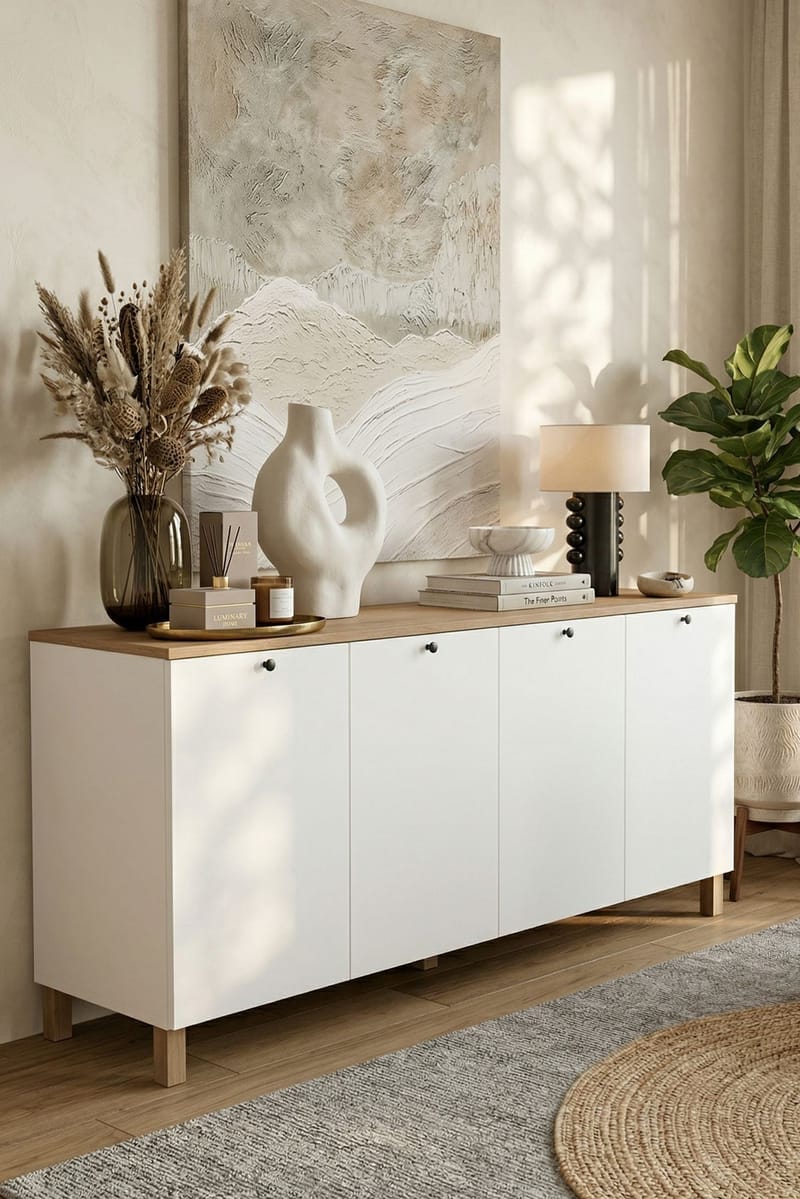 Konsollbord Hanah Home Nord (180 x 80 x 42,1 cm) White Oak - Hvit og eik - Oppbevaring - Oppbevaringsmøbler - Sideboard & skjenk