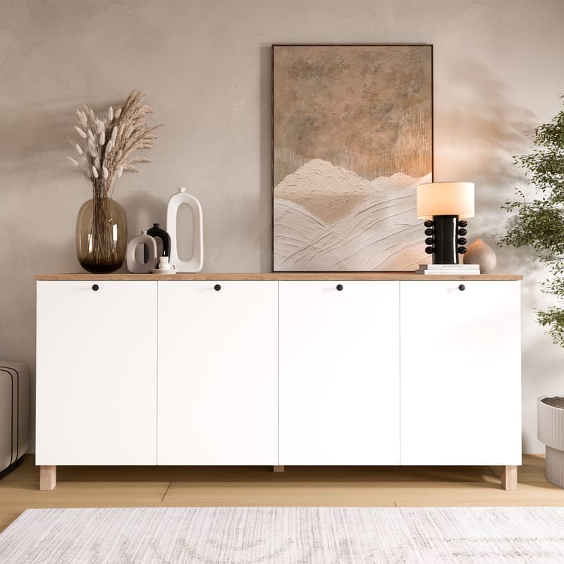 Konsollbord Hanah Home Nord (180 x 80 x 42,1 cm) White Oak - Hvit og eik - Oppbevaring - Oppbevaringsmøbler - Sideboard & skjenk