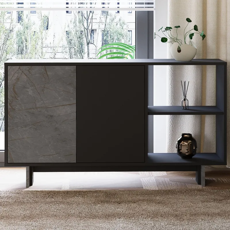 Konsollbord Homitis Ravello (140 x 80 x 35 cm) Marmor antrasitt - Oppbevaring - Oppbevaringsmøbler - Sideboard & skjenk