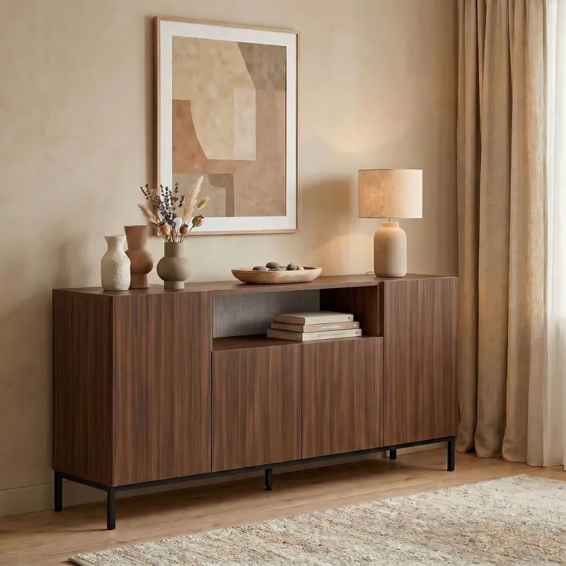 Konsollbord Nordure Rialto (160 x 80 x 40 cm) Milano Valnøtt Svart - Milano valnøtt og svart - Oppbevaring - Oppbevaringsmøbler - Sideboard & skjenk