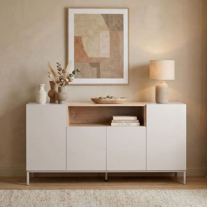 Konsollbord Nordure Rialto (160 x 80 x 40 cm) Sandstein Safir Eik - Sandstone og Sapphire Oak - Oppbevaring - Oppbevaringsmøbler - Sideboard & skjenk