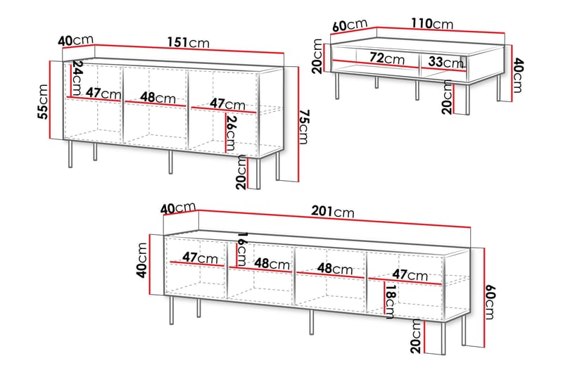 Laholm Møbelsett for Stue - Hvit - Oppbevaring - Oppbevaringsmøbler - Møbelsett til stue
