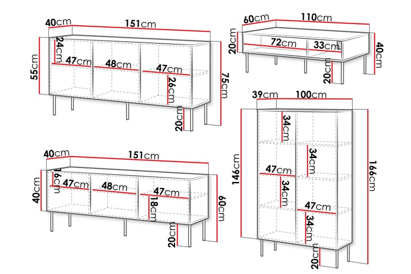 Laholm Møbelsett for Stue - Svart - Oppbevaring - Oppbevaringsmøbler - Møbelsett til stue