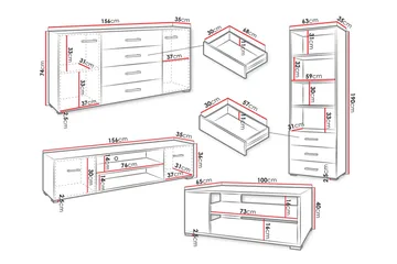 Lindesberg Møbelsett for Stue - Hvit - Oppbevaring - Oppbevaringsmøbler - Møbelsett til stue